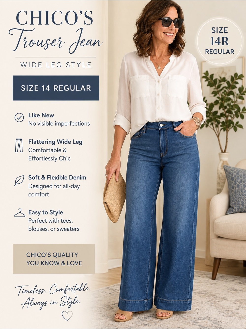 Chico's Mid-Rise Blue Wide-Leg Trouser Jeans